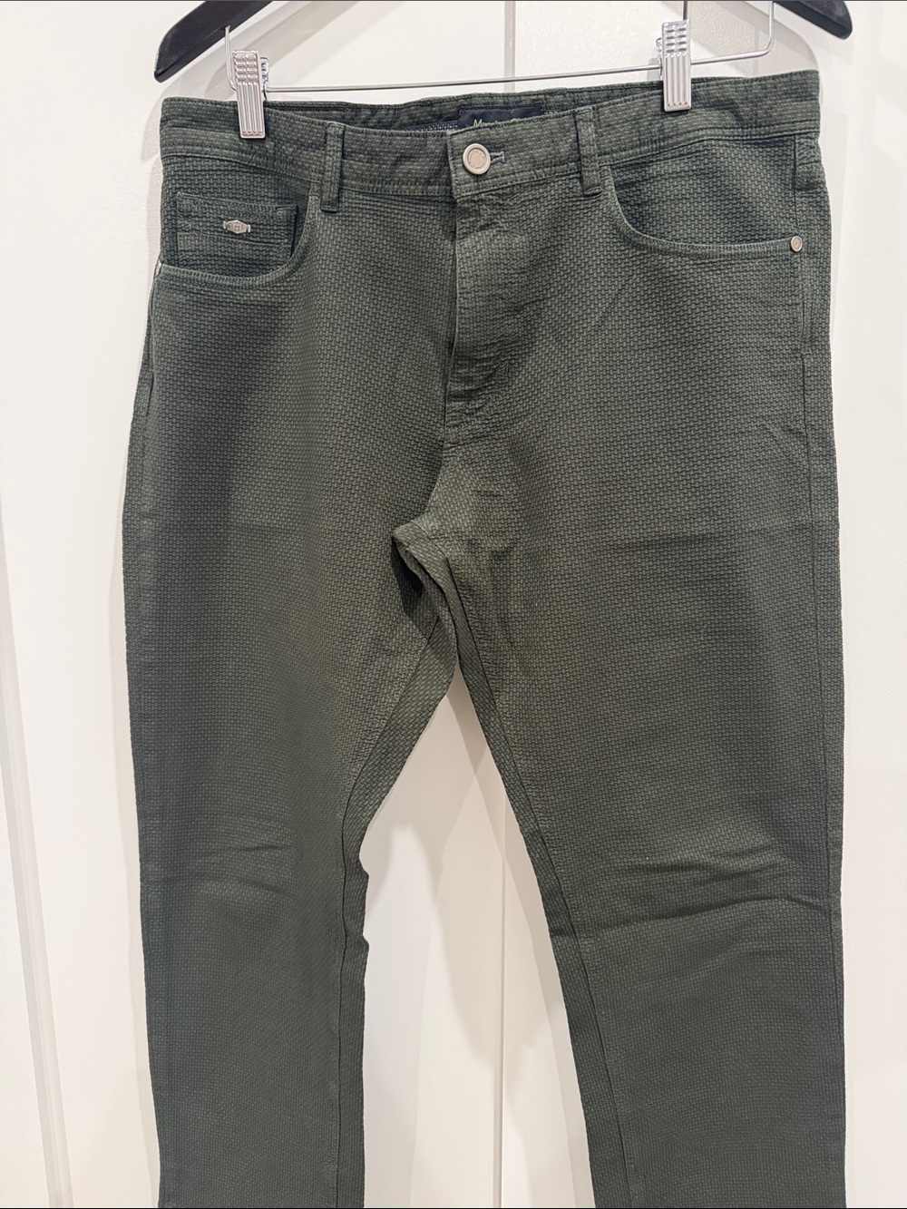 Massimo Dutti Olive Green Textured Chinos